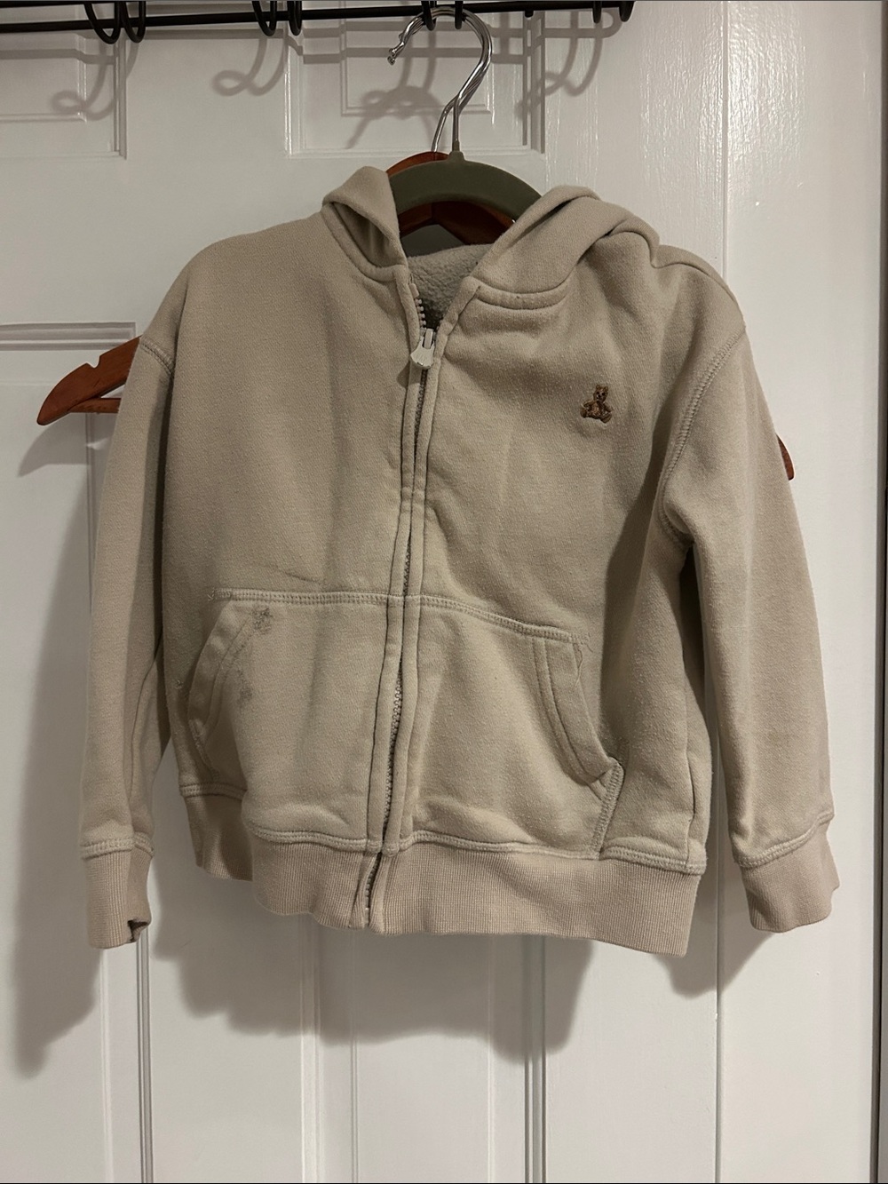 GAP Kids Cream Hooded Zip Fleece with Bear Patch